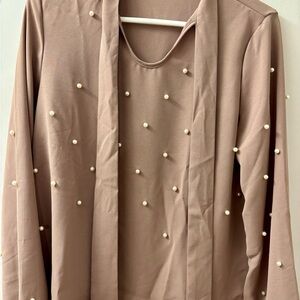 Shein.  Elegant Pearl-Embellished Tan Women's Top. Never worn.